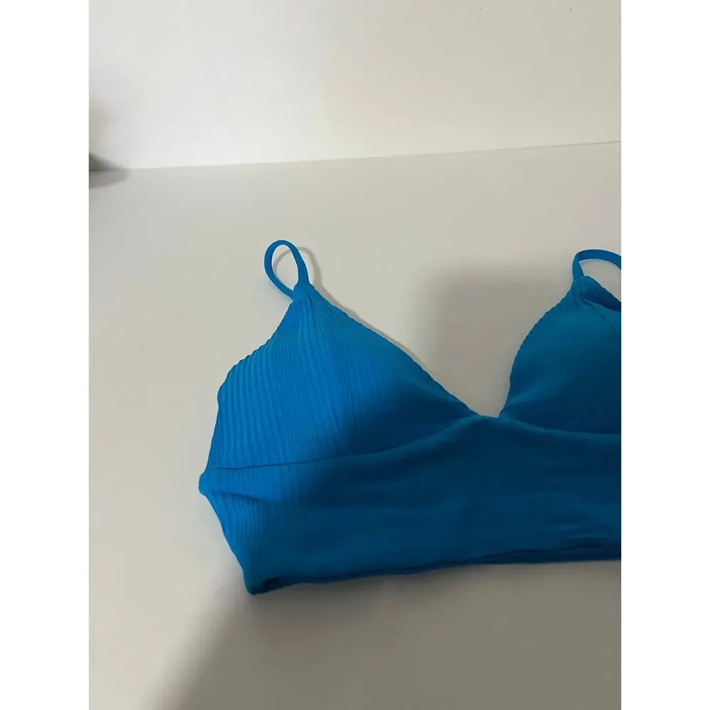 NWT L*Space Women's Ribbed Pointelle Winnie Bikini Swim Top Electric Blue Size M
